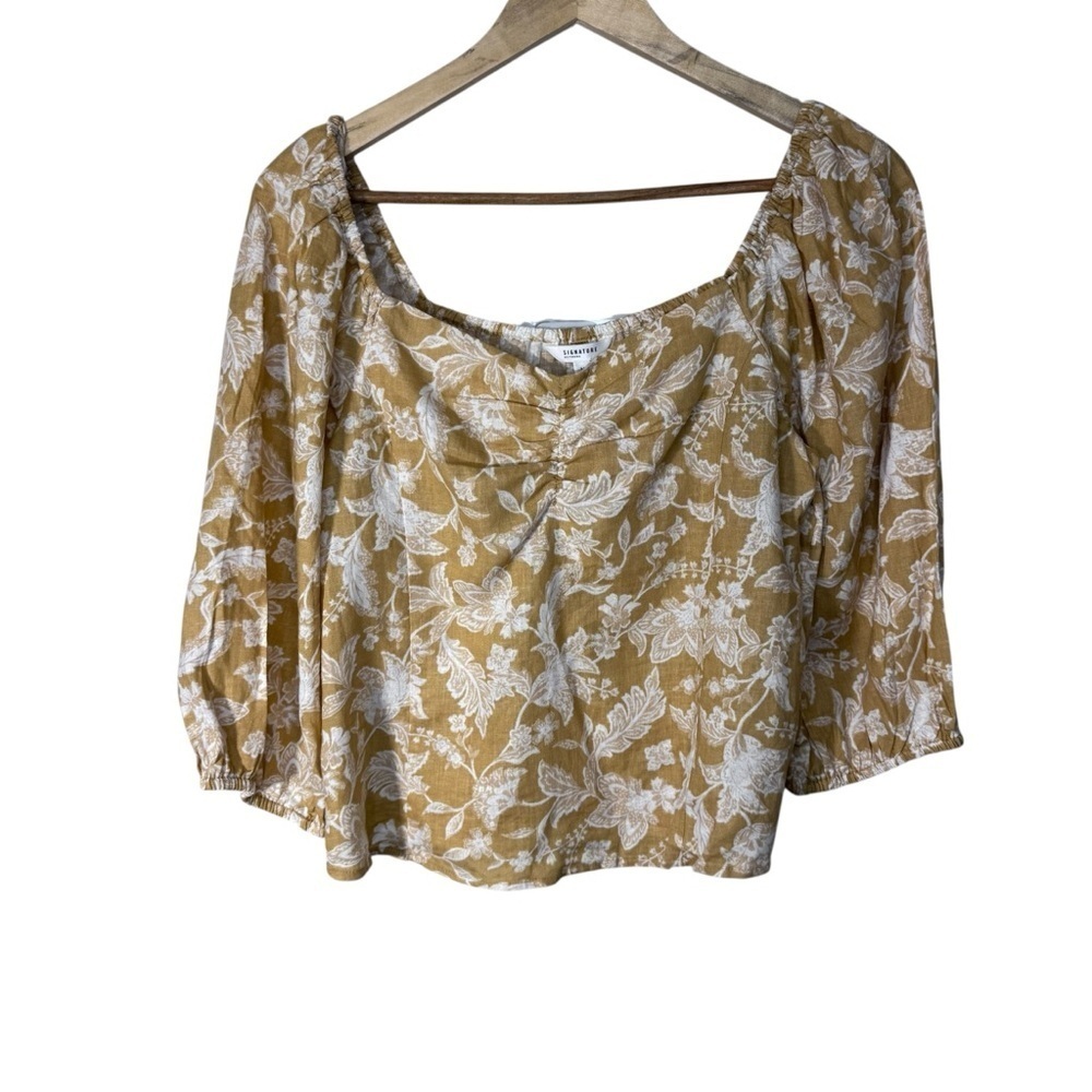 Reitman's Floral Linen Blend Cropped Blouse Size Medium NWT Brand New